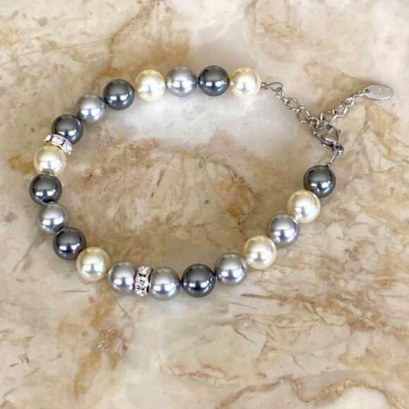 CRYSTALP Carmen Pearl Halskette Austrian Crystal & Faux Pearl Bracelet - Picture 1 of 10